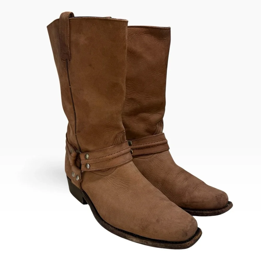Botas Doble L Square Toe Brown Leather Biker Harness Boots Mens 28 MEX / 11 US